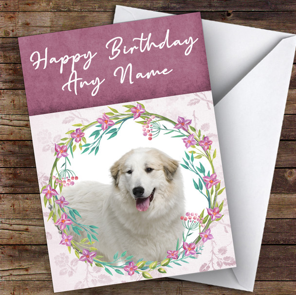 Great Pyrenees Mountain Dog Pink Floral Animal Personalised Birthday Card