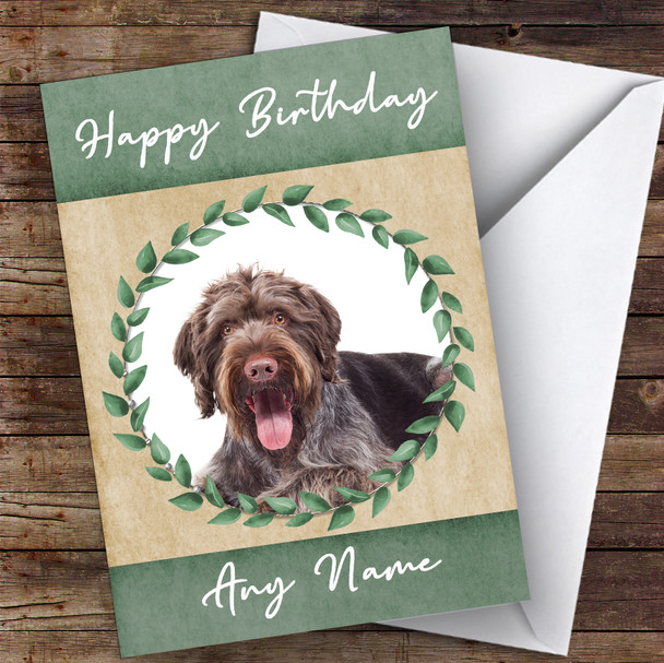 German Wirehaired Pointer Dog Green Animal Personalised Birthday Card