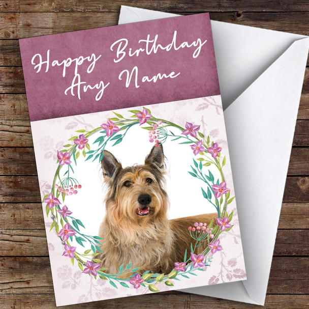 Berger De Picardie Dog Pink Floral Animal Personalised Birthday Card