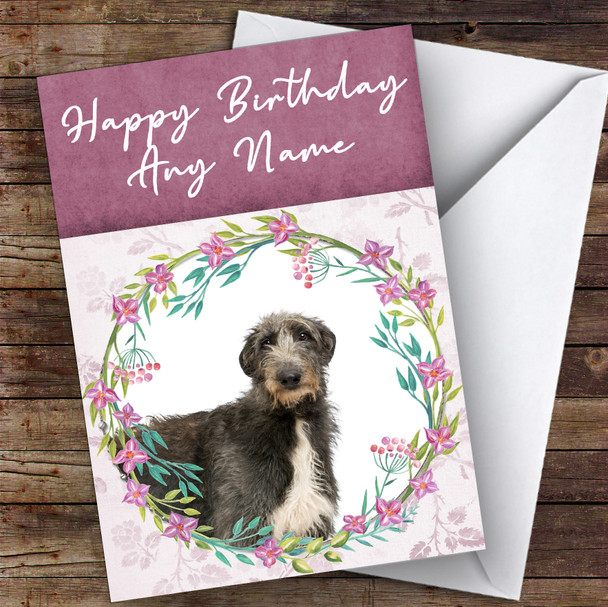 Scottish Deerhound Dog Pink Floral Animal Personalised Birthday Card
