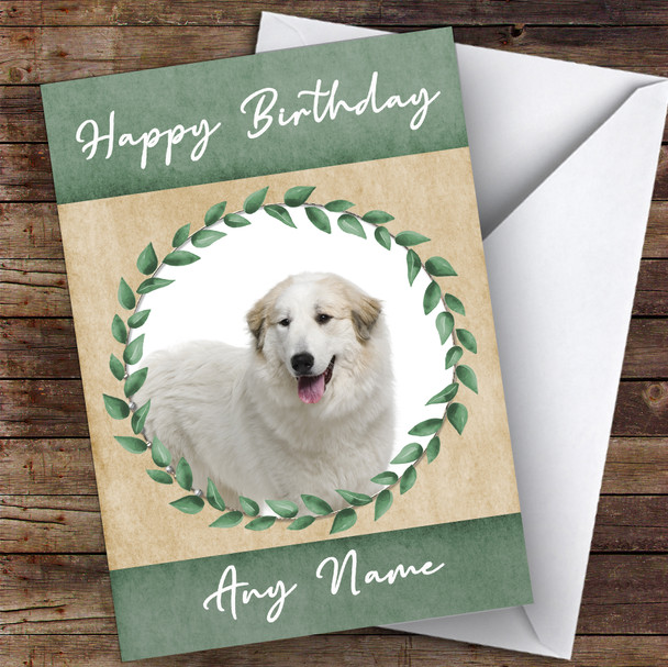 Great Pyrenees Mountain Dog Green Animal Personalised Birthday Card