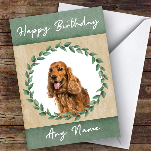 English Cocker Spaniel Dog Green Animal Personalised Birthday Card