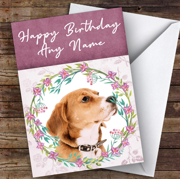 English Foxhound Dog Pink Floral Animal Personalised Birthday Card