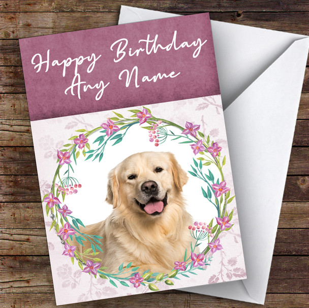 Golden Retriever Dog Pink Floral Animal Personalised Birthday Card