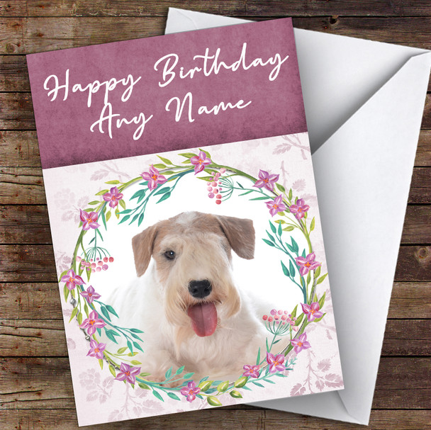 Sealyham Terrier Dog Pink Floral Animal Personalised Birthday Card