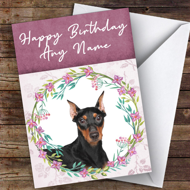 German Pinscher Dog Pink Floral Animal Personalised Birthday Card