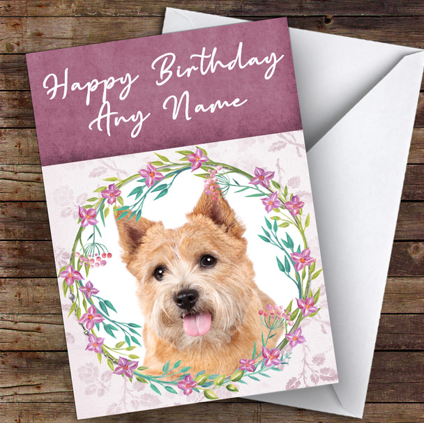 Norwich Terrier Dog Pink Floral Animal Personalised Birthday Card