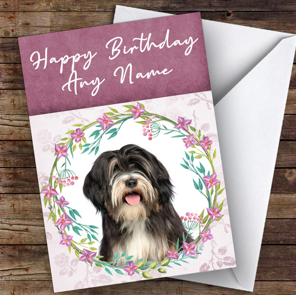 Tibetan Terrier Dog Pink Floral Animal Personalised Birthday Card