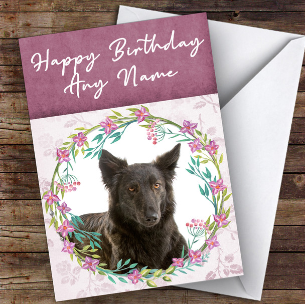 Dutch Shepherd Dog Pink Floral Animal Personalised Birthday Card
