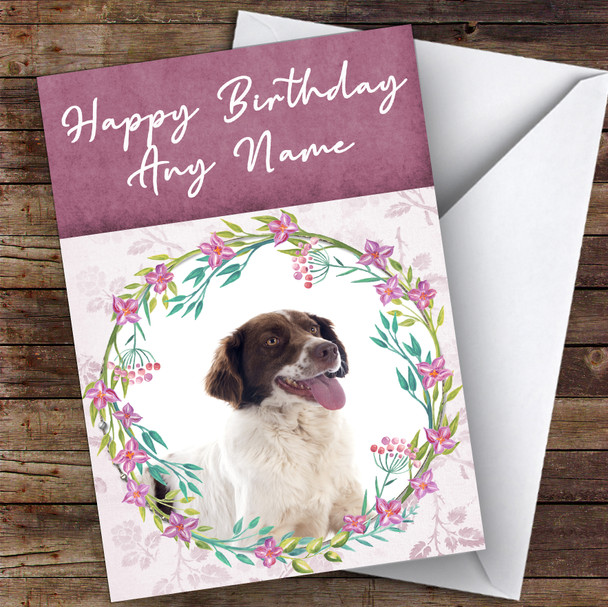 French Spaniel Dog Pink Floral Animal Personalised Birthday Card
