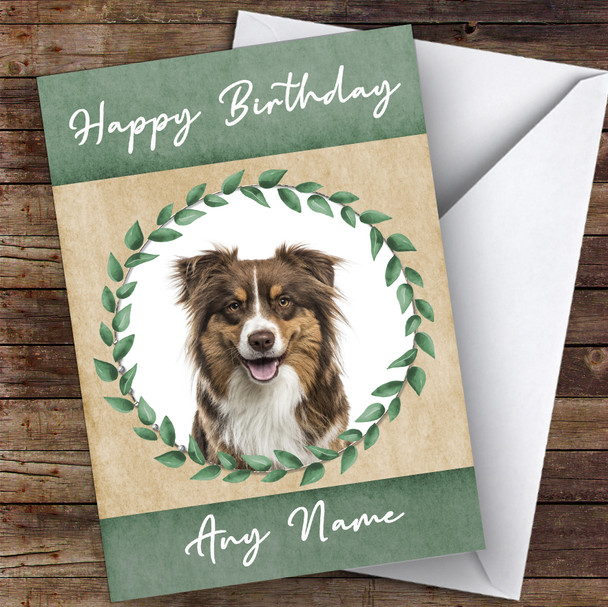 Australian Shepherd Dog Green Animal Personalised Birthday Card