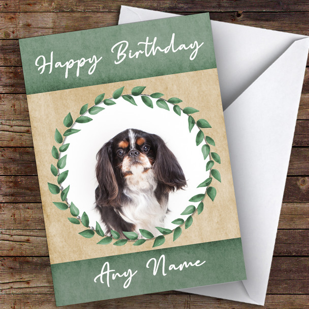 English Toy Spaniel Dog Green Animal Personalised Birthday Card