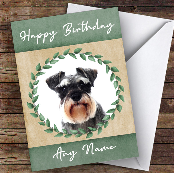 Miniature Schnauzer Dog Green Animal Personalised Birthday Card