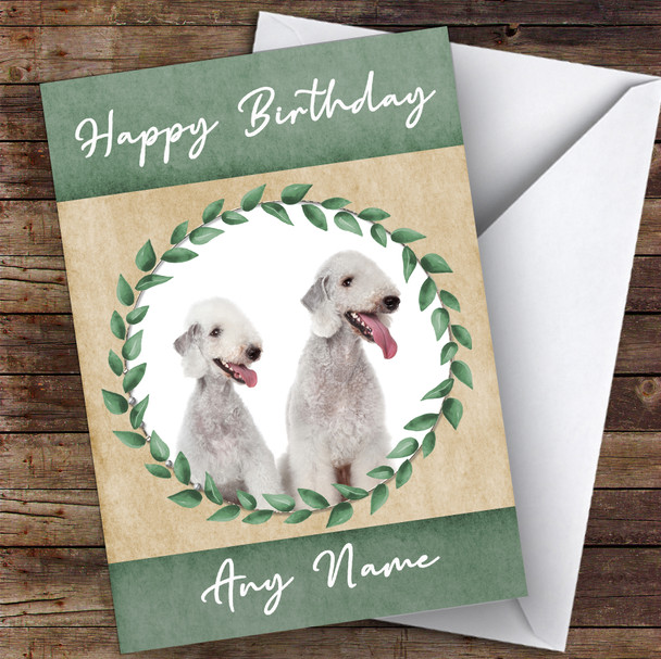 Bedlington Terrier Dog Green Animal Personalised Birthday Card