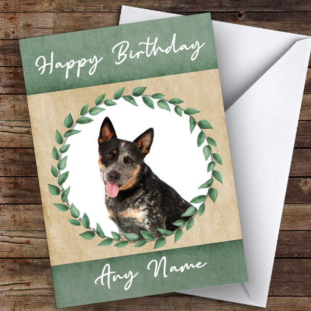 Australian Cattle Dog Green Animal Personalised Birthday Card
