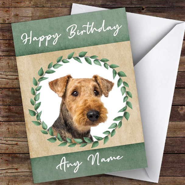 Airedale Terrier Dog Green Animal Personalised Birthday Card