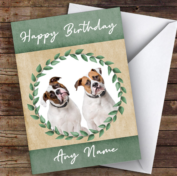 American Bulldog Dog Green Animal Personalised Birthday Card