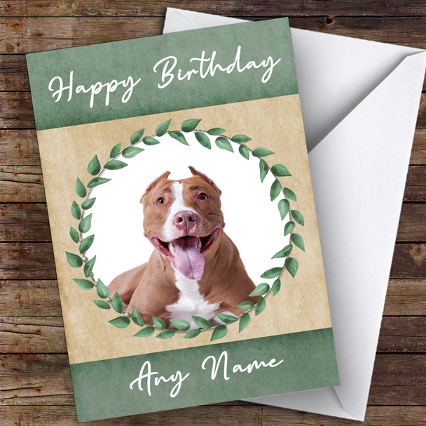Pit Bull Terrier Dog Green Animal Personalised Birthday Card