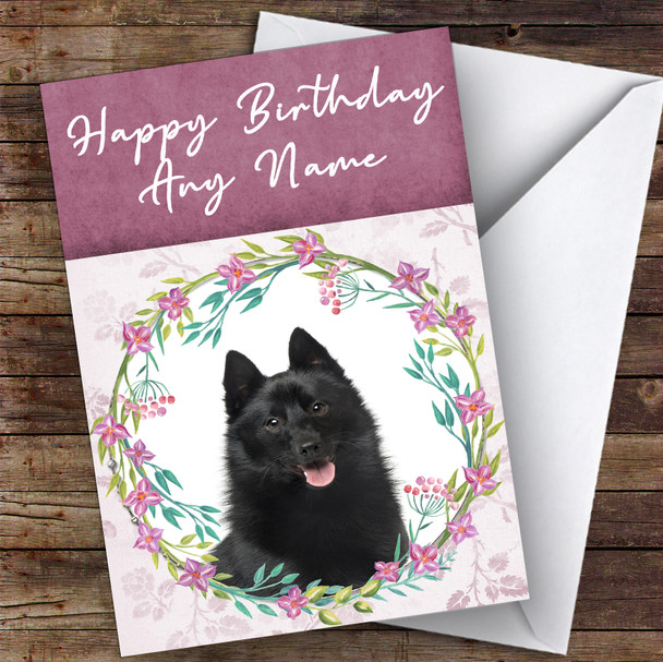 Schipperke Dog Pink Floral Animal Personalised Birthday Card