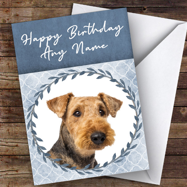 Airedale Terrier Dog Blue Animal Personalised Birthday Card