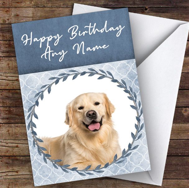 Golden Retriever Dog Blue Animal Personalised Birthday Card