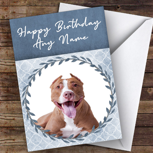 Pit Bull Terrier Dog Blue Animal Personalised Birthday Card