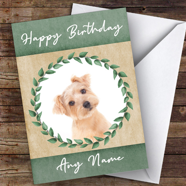 Norfolk Terrier Dog Green Animal Personalised Birthday Card