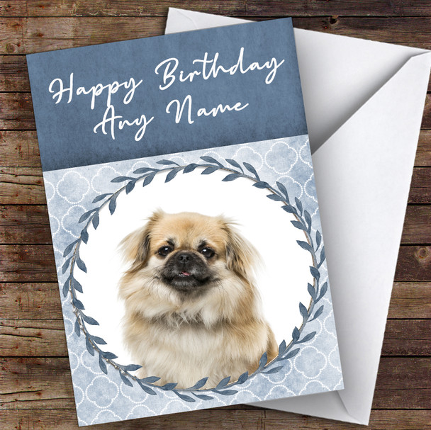 Tibetan Spaniel Dog Blue Animal Personalised Birthday Card