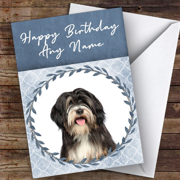 Tibetan Terrier Dog Blue Animal Personalised Birthday Card