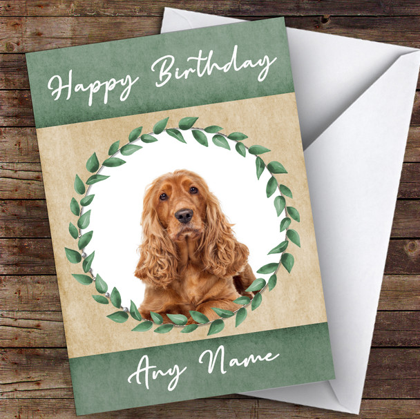 Cocker Spaniel Dog Green Animal Personalised Birthday Card