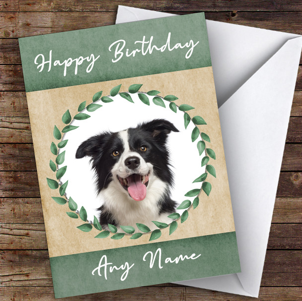 Border Collie Dog Green Animal Personalised Birthday Card