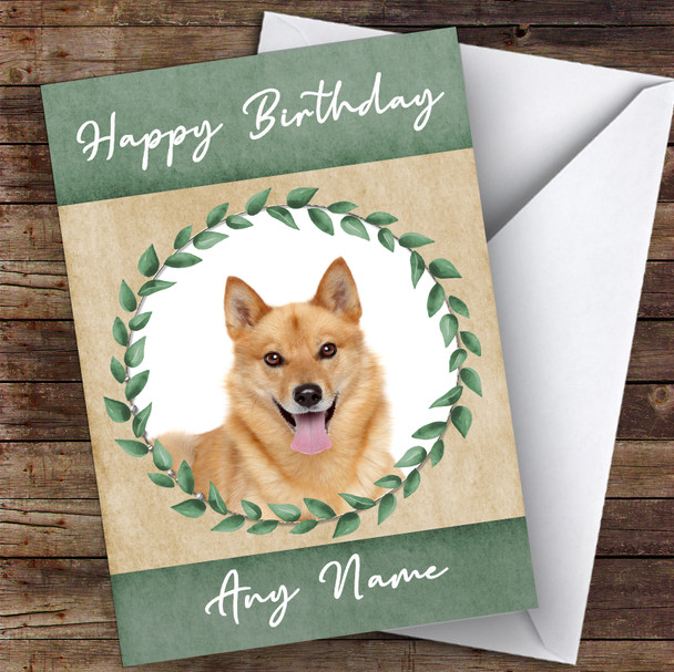 Finnish Spitz Dog Green Animal Personalised Birthday Card