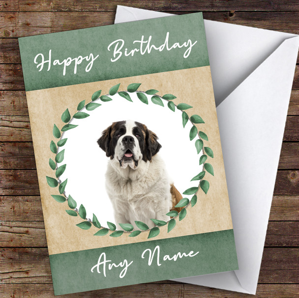 Saint Bernard Dog Green Animal Personalised Birthday Card