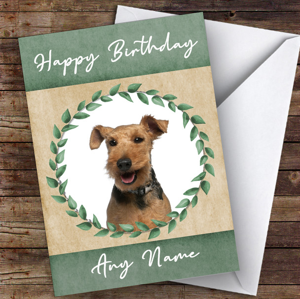 Welsh Terrier Dog Green Animal Personalised Birthday Card