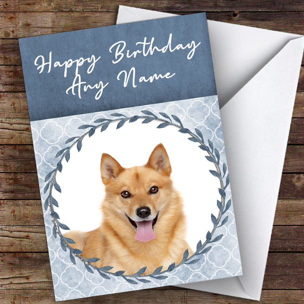Finnish Spitz Dog Blue Animal Personalised Birthday Card