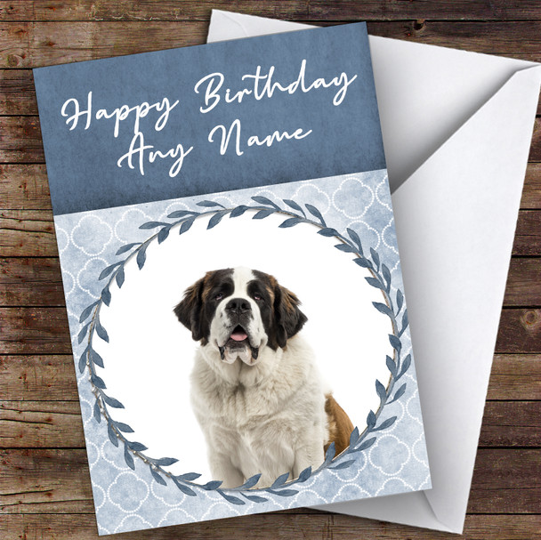 Saint Bernard Dog Blue Animal Personalised Birthday Card
