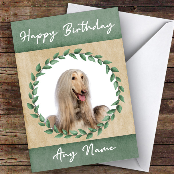 Afghan Hound Dog Green Animal Personalised Birthday Card