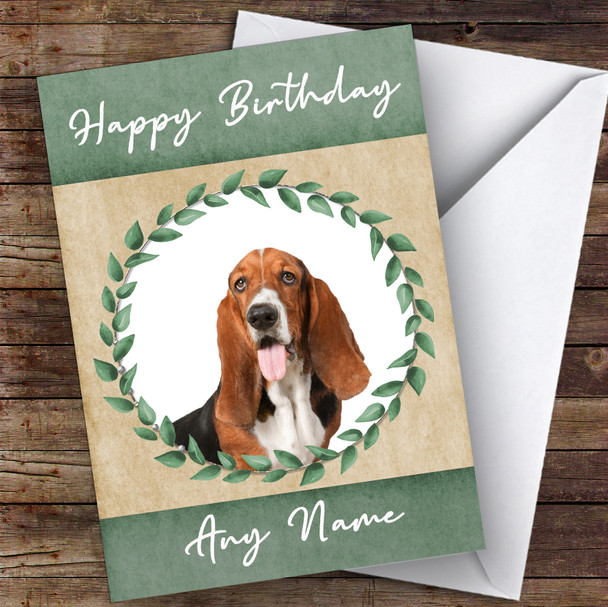 Basset Hound Dog Green Animal Personalised Birthday Card