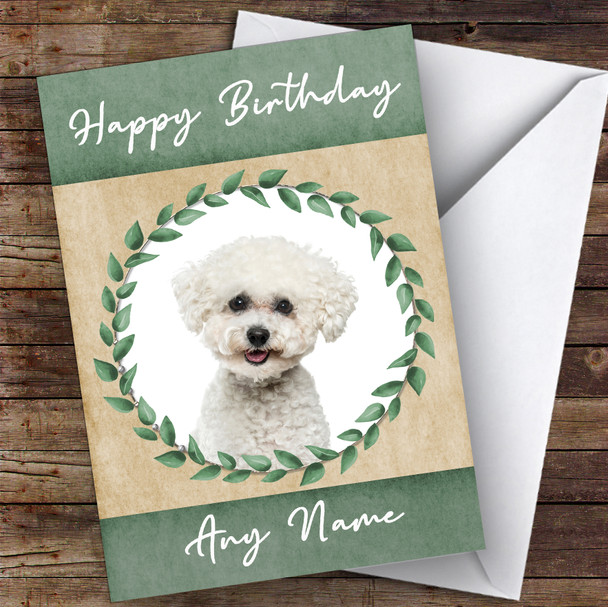 Bichon Frise Dog Green Animal Personalised Birthday Card