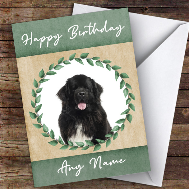 Newfoundland Dog Green Animal Personalised Birthday Card