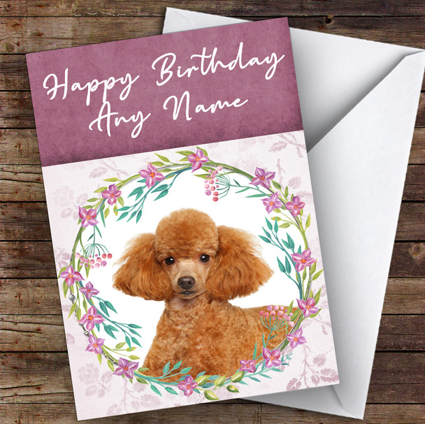 Poodle Dog Pink Floral Animal Personalised Birthday Card