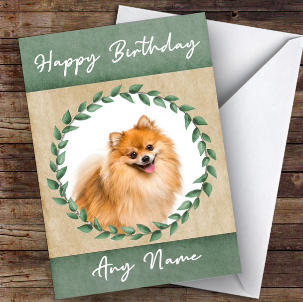Pomeranian Dog Green Animal Personalised Birthday Card