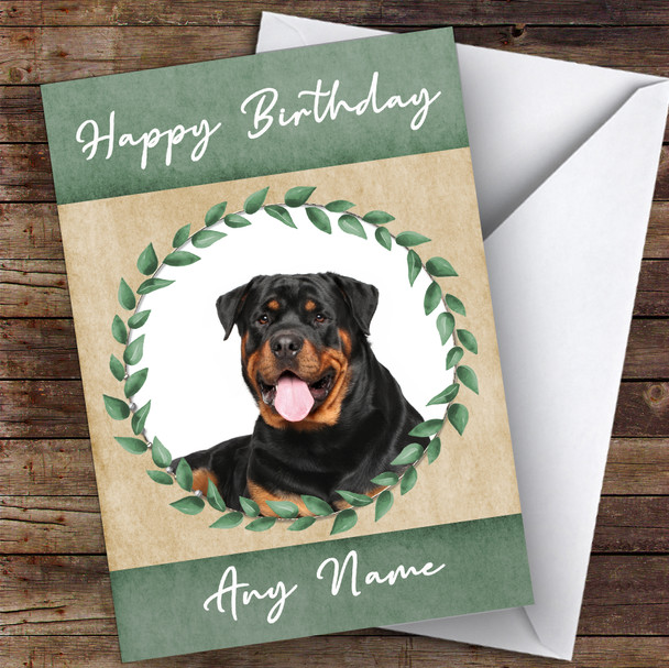 Rottweiler Dog Green Animal Personalised Birthday Card