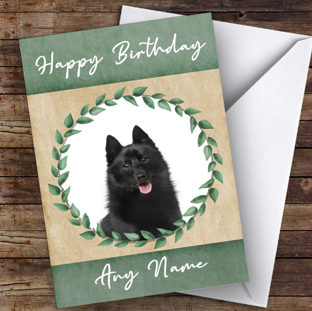 Schipperke Dog Green Animal Personalised Birthday Card