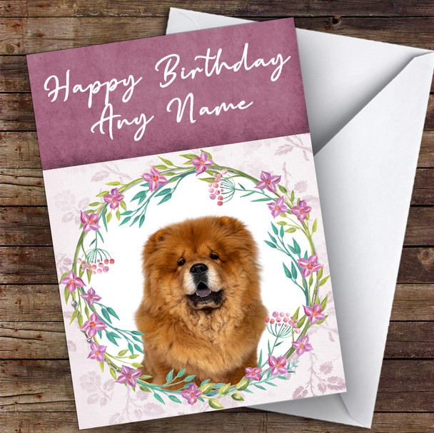Chow Dog Pink Floral Animal Personalised Birthday Card