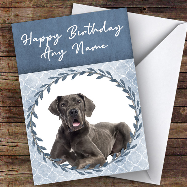 Great Dane Dog Blue Animal Personalised Birthday Card