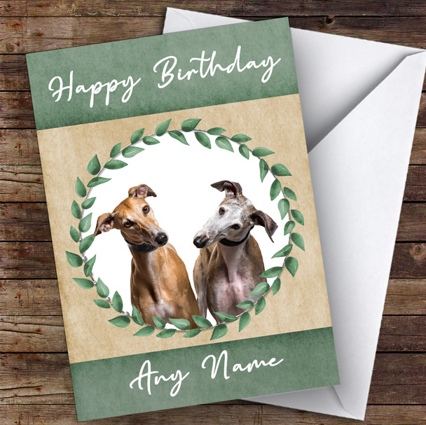 Greyhound Dog Green Animal Personalised Birthday Card
