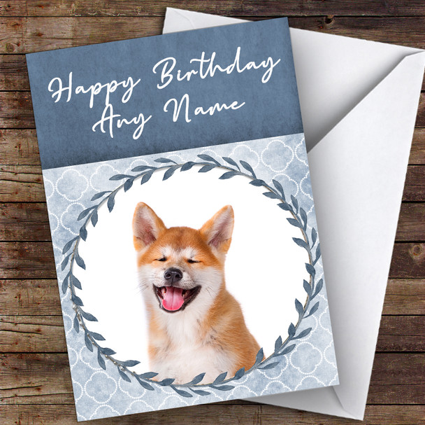 Akita Inu Dog Blue Animal Personalised Birthday Card