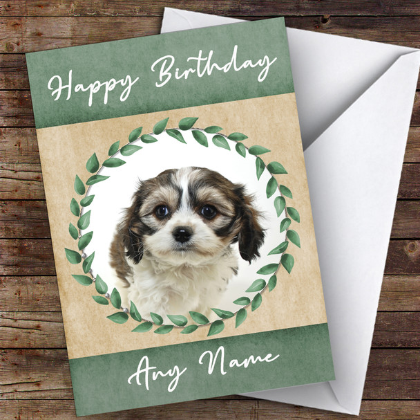 Cavachon Dog Green Animal Personalised Birthday Card