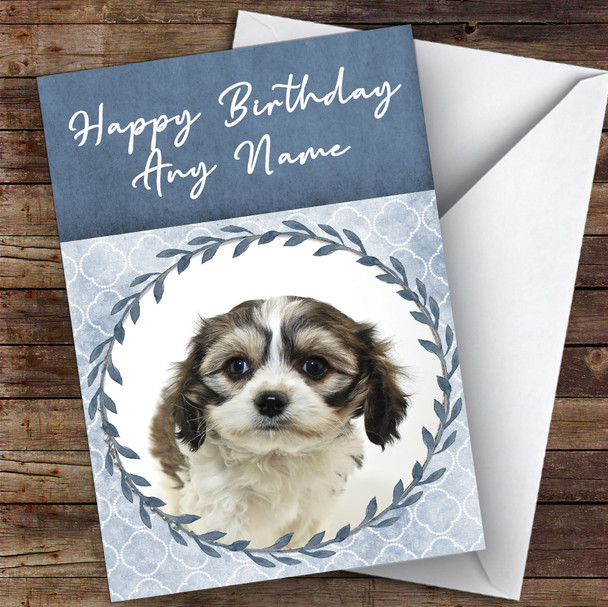 Cavachon Dog Blue Animal Personalised Birthday Card